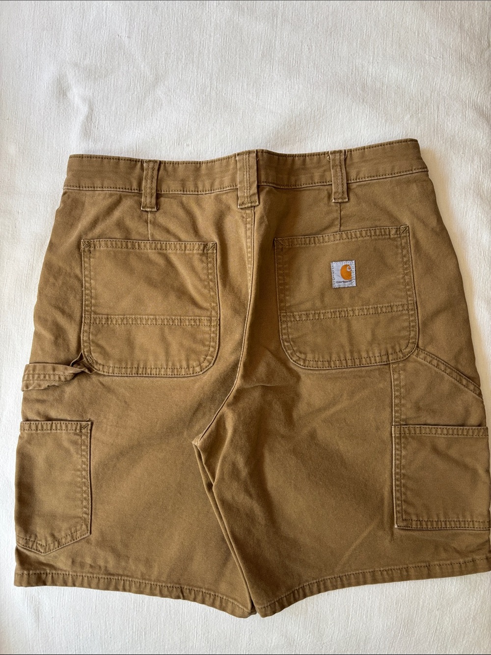 Women’s Carhartt Loose Fit Tan Utility Work Shorts with Patch and Tool Pockets. - Picture 4 of 4